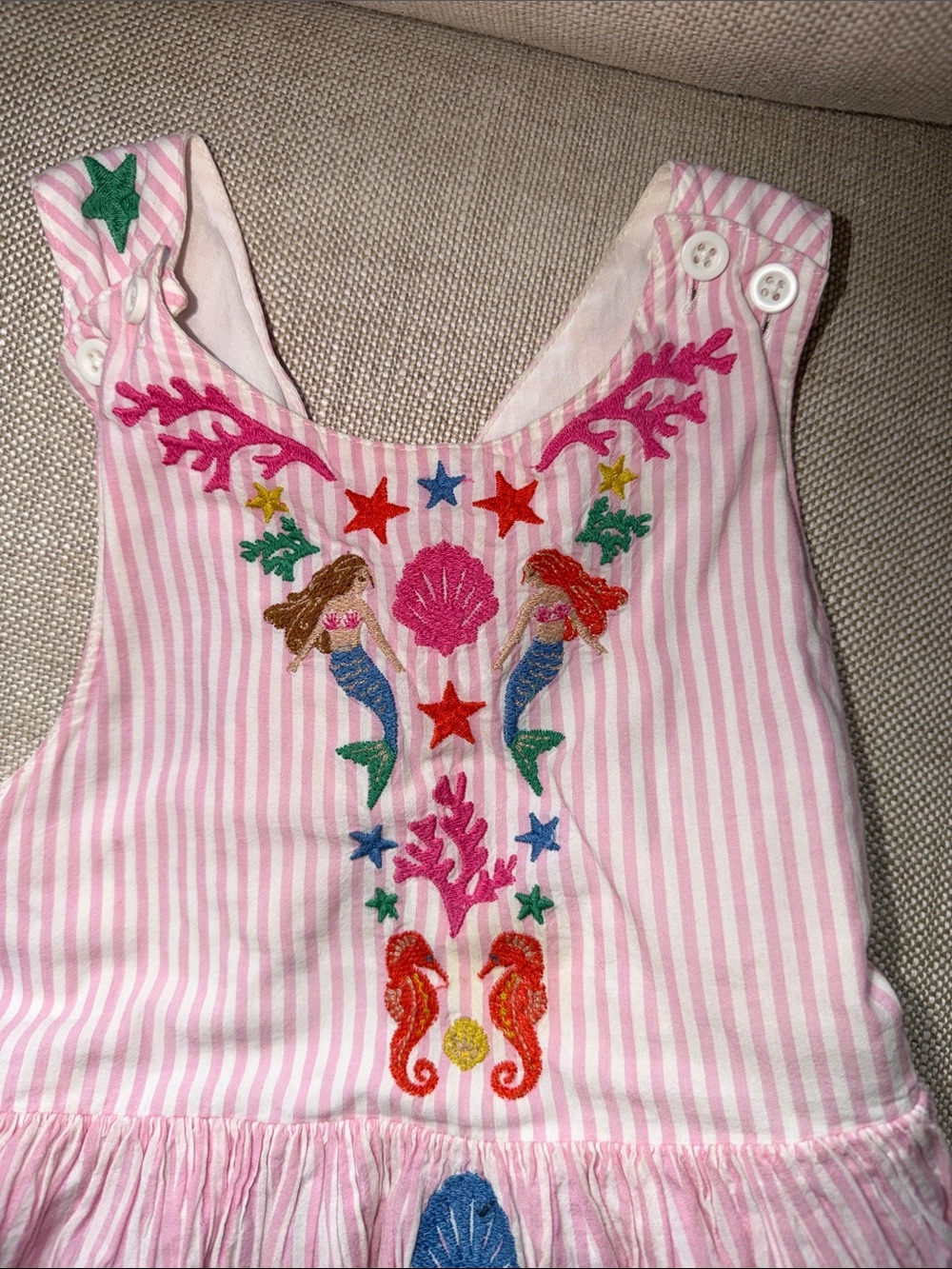 Mini Boden Pink Striped Embroidered Sundress with Sea Motifs, 2 pc bundle - Picture 5 of 7